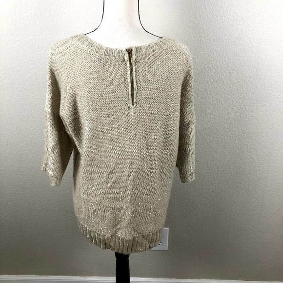 ALLEN B by Allen Schwartz Womens Sweater Medium Gold Knit Shimmery Crew Neck Zip - Picture 12 of 12